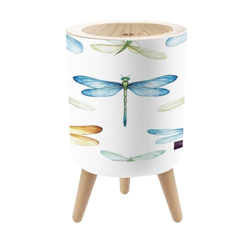 Image of Small Trash Can with Lid Watercolor Seamless Pattern Dragonflies White 1.8 Gallon Dog Proof Trash Can Round Garbage Can Waste Bin Wastebasket for Bathroom Bedroom Living Room