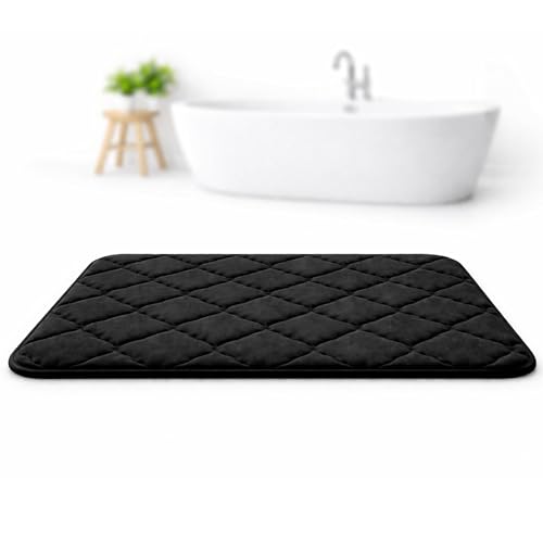 PARENCE. Tapis de Salle de Bain Noir - Mousse à mémoire de Forme – 50 x 40 cm – Antidérapant – Ultra Absorbant – Séchage Rapide