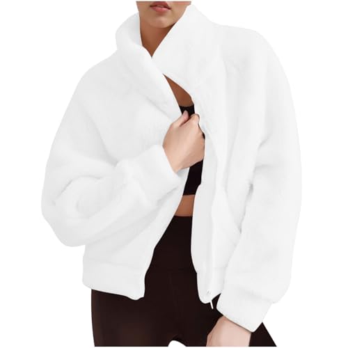 Zipper Jackets for Women Casual Fleece Fuzzy Faux Warm Winter Oversized Long Sleeve Outwear Shaggy Coat Outwear 2025