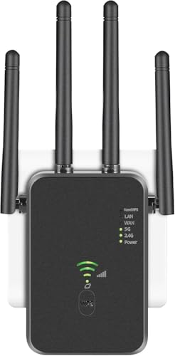 WLAN-Verstärker, 1200 Mbit/s, 5 G und 2,4 G Ultraxtender Dualband-WLAN-Repeater mit LAN-Verbindung, WPS, kompatibel mit 99% Standard-WLAN-Router, deckt bis zu 9200 Quadratmeter und 35 Meter ab