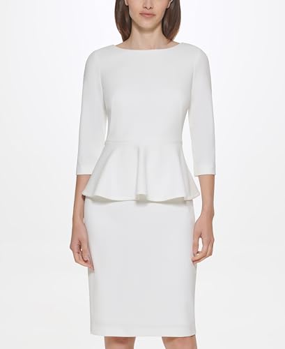 Image of Calvin Klein Women's 3 /4 Sleeve Crepe Knee Length Peplum Sheath Dress
