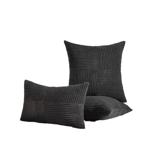 Housse de coussin velours côtelé gris 60x60 cm pour canapé