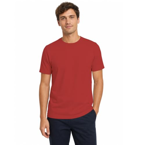 Image of KHOR Men's 100% Breathable Cotton Crew Neck T-Shirt, Regular Fit, Short Sleeve,