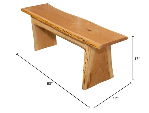 Image of Rustic Red Door Co. Live Edge Wood Bench for Dining Table, Entryway, Bedroom, Living Room Accent, Solid Wooden Slab, Rustic Furniture, 5' Long, Rustic Cherry Wood with Clear Coat