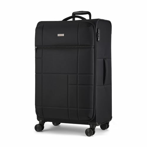 Rock Tokyo Large Soft Shell Suitcase in Black - Lightweight & Streamlined Design, 360 Swivel-Wheels & TSA Combination Lock - 78x48x31cm 89L Capacity