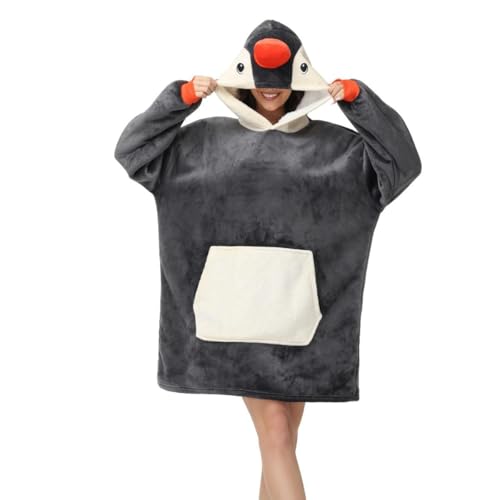 chuangminghangqi Unisex Kuscheldecke zum Anziehen mit Ärmeln & Kapuze Winter Comfy & Warm Sofadecke Übergroßes Pinguin Decken Pulli Damen Lustige Riesen Hoodie Decke