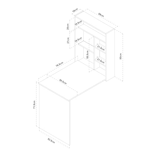 [en.casa] Escritorio Plegable Greve de Pared con Estante Mesa Plegable de Instalación Mural Mesa de Cocina Despacho Oficina Aglomerado - Blanco/Efecto Madera - imagen 2