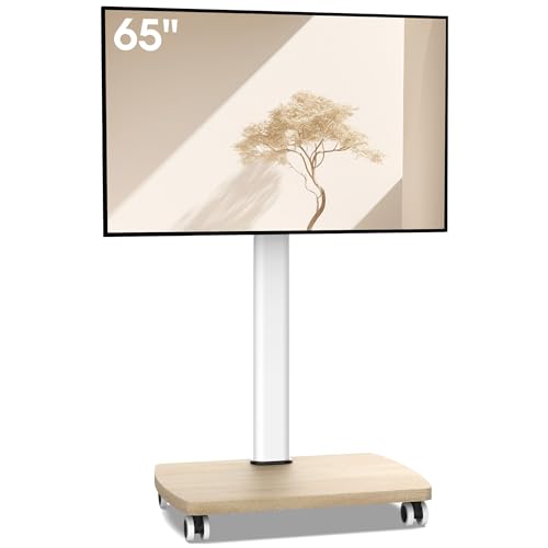 AOKCOS Support TV roulettes pour TV de 32-65 Pouces - Support TV sur Pied Plus Haut 1240 MM-1420 MM Pivotant 60° Inclinaison 12° jusqu'à 40 KG Max. VESA 400x400mm