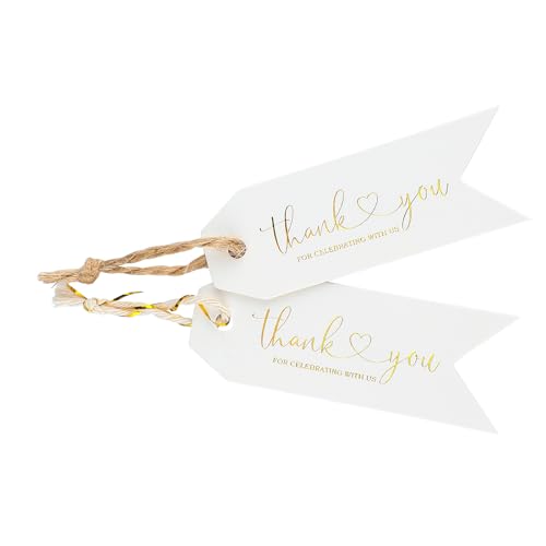Joycraft 100pcs Thank You Tags - White Paper Hangtags with Gold Foil, Personalized Gift Tags for Baby Showers, Parties & Gift Wrapping (2.75'x1')