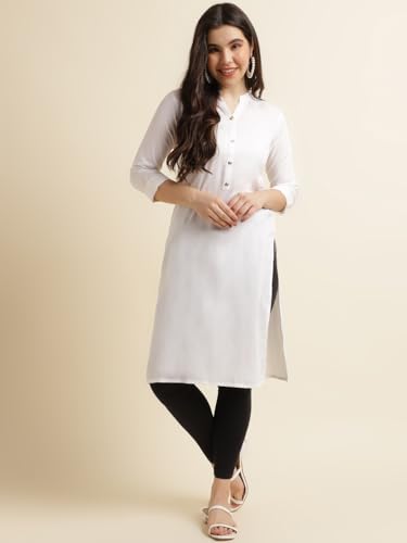 Image of Fabclub Women's Rayon Solid Plain Straight Kurti