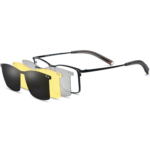 Image of FONEX Pure Titanium Glasses Frame Men Square Magnet Clip On Eyeglasses with Polarized Lens