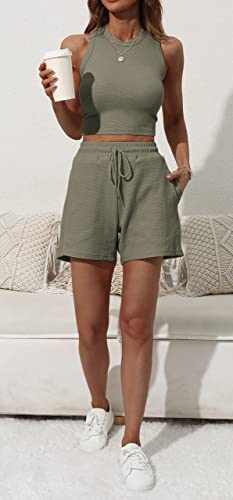 image for AOSYCO Two Piece Lounge Sets for Women, Sleeveless Crop Top and Shorts