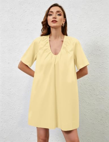 Image of OLAPTA Women Summer Sleeveless Babydoll Mini Tank Dresses Loose Fit Scoop Neck Ruched Short Dress with Pockets Party Clubwear
