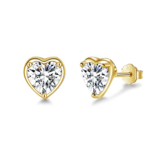 SNORSO Boucles d'oreilles Coeur en Argent 925, Clous d'oreilles Plaqué Or Avec Zircon Cubique 4mm,...