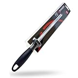 Afilador de Cuchillos Profesional de Acero Inoxidable – Barra Afiladora de Cuchillos Cocina, Ovalada Cromada, Mango Ergonómico Negro, 32 cm de Longitud