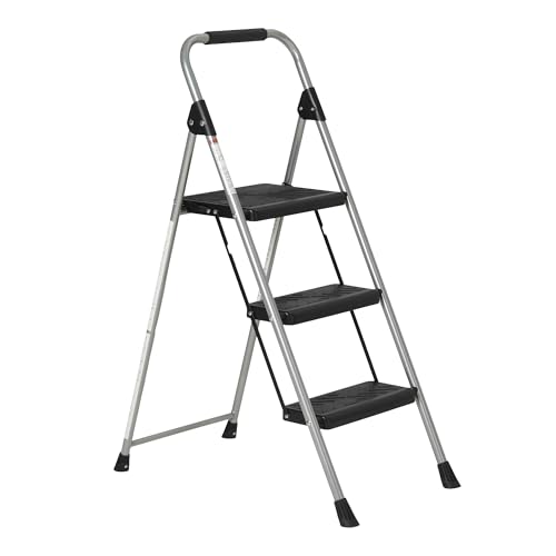 Amazon Basics Folding 3 Step Portable Ladder with Wide Anti-Slip Pedal Black