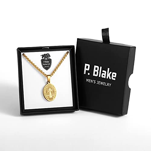P. BLAKE Oval Saint Christopher/Michael/Joseph/Jude/Virgin Mary/Joseph/Francis/Patrick/Anthony/Benedict/Thomas Necklace for Men Women, Stainless Steel Catholic Patron Pendant with Chain 24 Inches