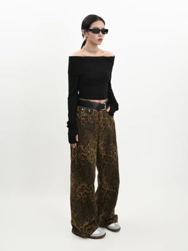 Y2K Leopard Jeans for Women and Men - Baggy Unisex Cheetah Print Straight Leg Denim with Pockets, Casual Streetwear3