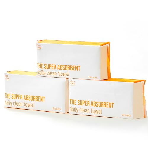 The Super Absorbent Daily Clean Towel – Slo-Brew Botanical | Ultra-Soft Multi-Purpose Clean Towel | Biodegradable Face Towel | Vegan & Cruelty Free | 180 Count | 3 Pack