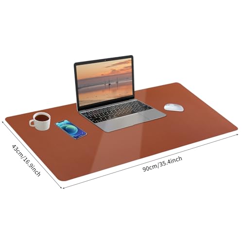 Image of Bloss Brown Leather Desk Pad Protector, Office Desk Mat, Large Mouse Pad, Non-Slip PU Leather Desk Blotter, Laptop Desk Pad, Waterproof Desk Writing Pad for Office and Home (,35.4 inch x 17 inch)