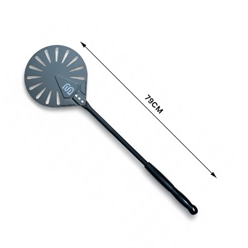 Image of HS 9-inch Perforated Aluminium Pizza Turning Peel - Pizza Turner with 31-inch Adjustable Medium Handle, Lightweight Oven Accessory for Outdoor Pizza Ovens
