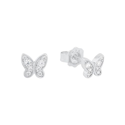 s.Oliver Orecchini a perno in Argento 925 per bambine, con zirconi sintetici, 0,5 cm, Argento, farfalla, Fornito in confezione regalo per...