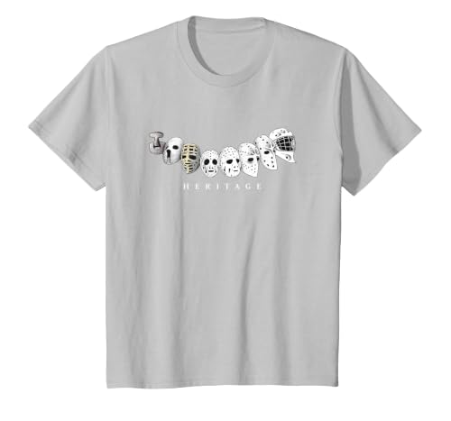 Ice Hockey Goalie Evolution Vintage to Modern Masks T-Shirt, Youth, Silver Grey, 2T