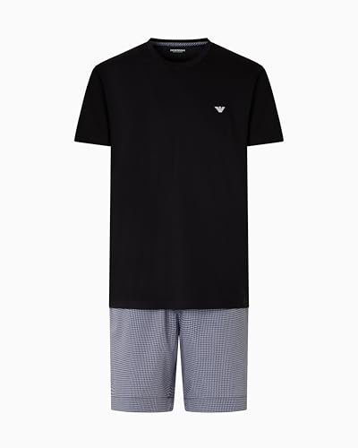 Emporio Armani Men's Yard Dyed Woven Cotton Pajama Short and Tee Set