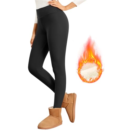 Getervb Leggings Femme Hiver Chaud Pantalon Thermique Taille Haute Doublé en Polaire Collant Legging Sport Casual Yoga Running