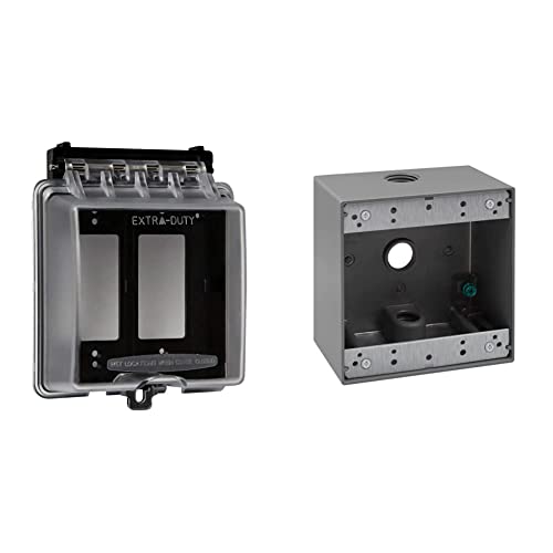 Enerlites Extra-Duty Gfci Receptacle Outlets & Weatherproof Outlet Box With Three 1/2-In Threaded Outlets, Outdoor Electrical Box, 3 Holes 0.50” Each, 2-Gang, 4.53” Height 4.53” Length 2.16” Depth #TOP6
