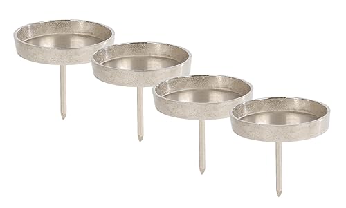 Aluminium Candle Pick for Pillar Candles Set of 4 – 8 cm in Silver – Metal Candle Holder for Ball Candles – Candle Plug for Advent and Christmas Arrangements