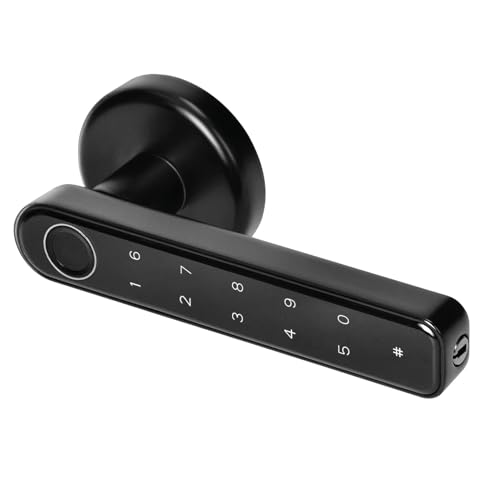 Miratic Türgriff Mit Fingerprint Elektrisches Türschloss mit Touch-Tastatur und SMART-Funktion Elektronisches Türschloss USB-C-Notstrom Bluetooth 5.0 Schwarz