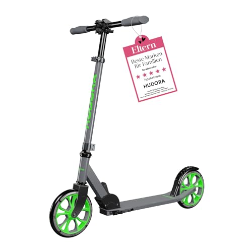 HUDORA Scooter Up 200 - Geräuscharmer Aluminium-Roller für bis zu 100kg - Höhenverstellbarer & zusammenklappbarer Tretroller - Ruckelfreier Kick-Scooter für Kinder / Jugendliche & Erwachsene