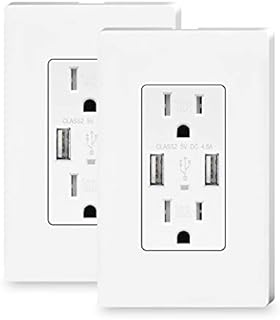 TOPELER 2Pack USB Wall Outlet, 4.8A High Speed USB Ports with Smart Chip, 15A Tamper Resistant Electrical Receptacle Socket, Screwless Wall Plate Included, UL & FCC Approved