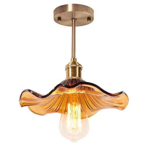 LIGINOK Luminaires Plafonnier Vintage avec Abat-jour en Verre E27 Lampe de Plafond en Forme de Feuille de Lotus Moderne Lustre Plafonnier Décoratifs pour...