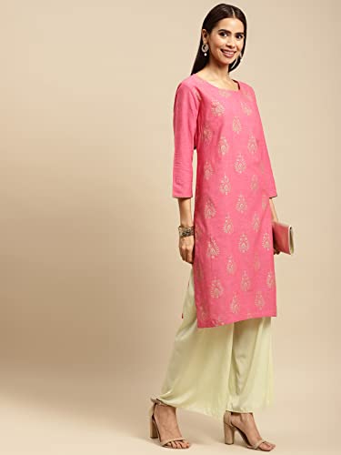 Image of rangita Pink Cotton Knee Length Printed Straight Kurti for Women | Kurta for Women