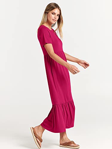 Image of ANRABESS Womens 2026 Summer Casual Maxi Dress A line Tiered Flowy Short Sleeve Crewneck T Shirt Beach Travel Long Dresses