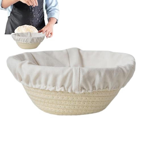 Cesta de pan | Cuenco natural de ratán con forro de algodón | Recipiente liso natural artesanal, masa para fermentación, herramientas de cocción para pan con diseño
