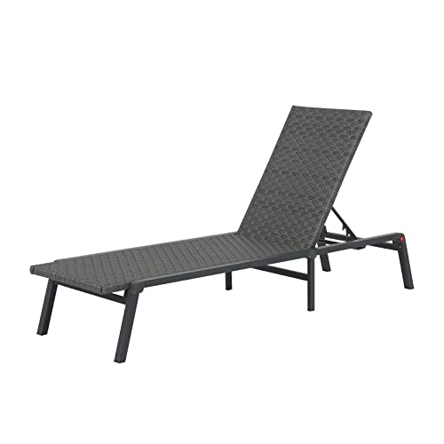 Patiorama Patio Chaise Lounge, Aluminum Outdoor Folding Lounge Chair, All-Weather Pe Rattan Wicker Adjustable Reclining Lounge Chair For Outside,Portable Sun Lounger For Beach Garden Lawn Pool-Grey #TOP2