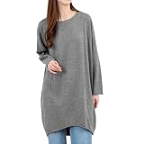 [SIL-VENDER] シルク カシミヤ チュニック ニット セーター 軽量 薄手 長袖 レディース 大人可愛い チュニックワンピース トップス シャツ 大きいサイズ 体型カバー Uネック Tシャツ カジュアル 天然素材 100% 春 秋 冬 母の日 (JP, アルファベット, Free Size, グレー)