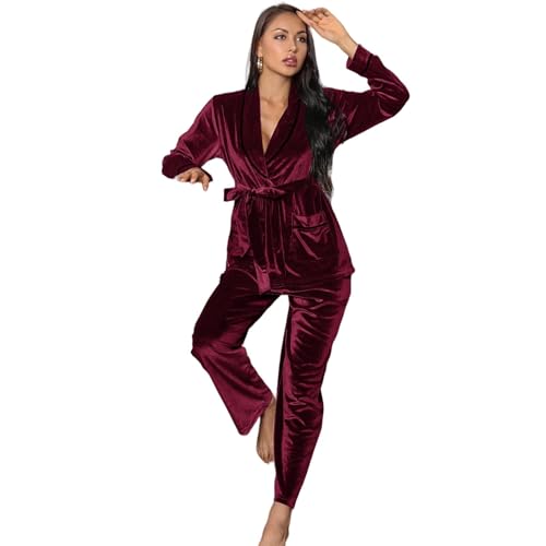 Ensemble de pyjama pour femmes en velours chaud à lacets vêtement de salon taille S