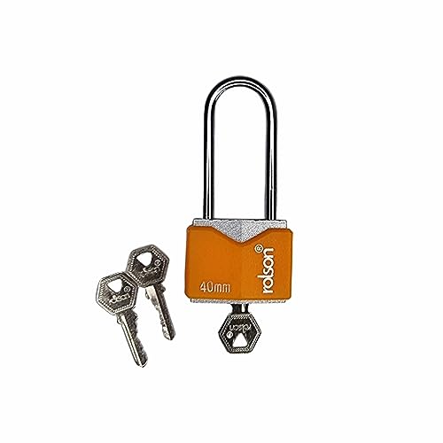 Image of Rolson 40mm Iron Padlock Long 58mm Shackle with 3 Keys and Protective Jacket 66545