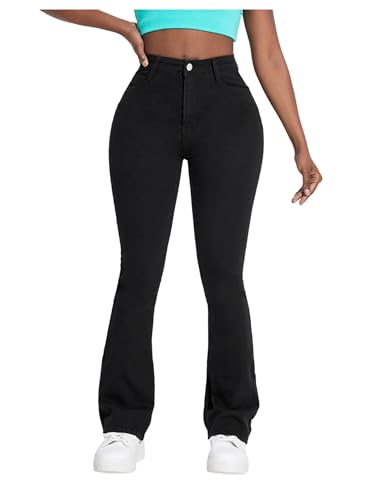 Verdusa Women's High Waisted Flared Jeans Bell Bottoms Slim Fitted Casual Denim Pants