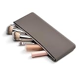 BEZOX Makeup Brush Holder - Stylish Silicone Make Up Brushes Case Organizer, Zipper Cosmetic Brush Bag Pouch for Travel - Light Brown