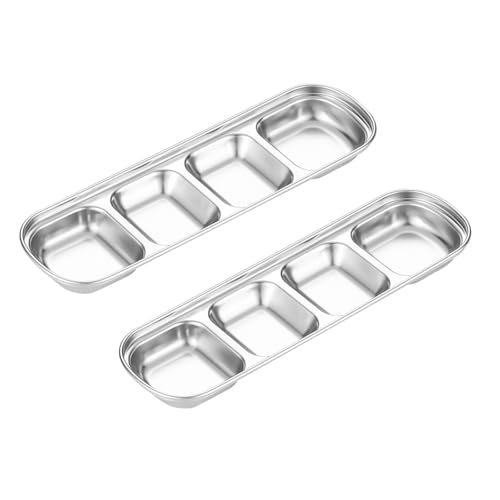 TrekSky ディップボウル バーベキューディップソース皿 お皿 醤油 薬味 仕切皿 小 漬物 キムチ 涼菜 醤油調味料 304ステンレス スパイス 酢 韓国料理 焼肉 焼き肉 家庭 旅館 飲食店 業務用 韓国食器 可食洗機対応 (銀,J) [並行輸入品