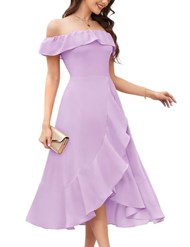 Aupuls Women's Chiffon Prom Dresses Off The Shoulder High Low