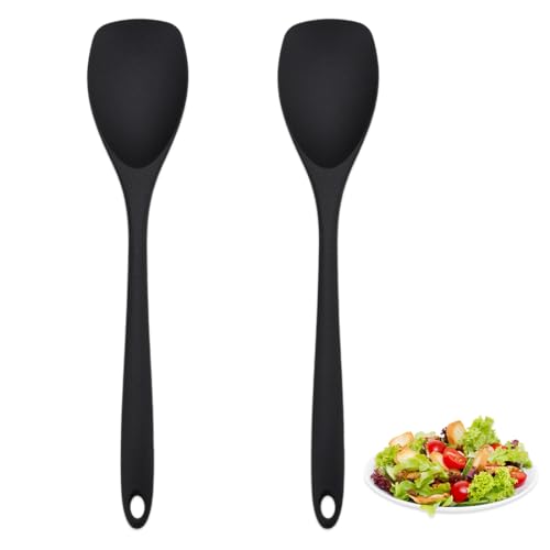 YUVKIN 2 Cucchiai da Cucina, resistenti al calore fino a 210°C, manico ergonomico, ideali per pentole antiaderenti, lavabili in lavastoviglie (27,5 cm) (Nero)
