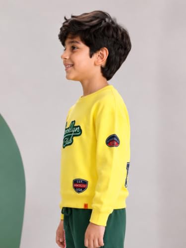 Image of KiddoPanti Boys Solid Round Neck Full Sleeve Fleece Sweatshirt | 60% Cotton 40% Polyester | Soft Warm Winter Pullover | Ribbed Cuffs & Hem | Casual Winter Sweatshirt for Kids