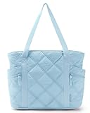 BAGSMART Crush Tote Bag for Women, 20L Puffer Work Tote with Zipper, Travel Essentials Quilted Nurse Hospital Bag, Blue