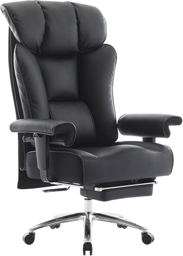 Image of Efomao Ergonomic Office Chair 450LBS with Foot Rest, High Back PU Leather Executive Office Chair with Adjustable Armrests, Lumbar Support for Home or Work, Computer Chair, Black